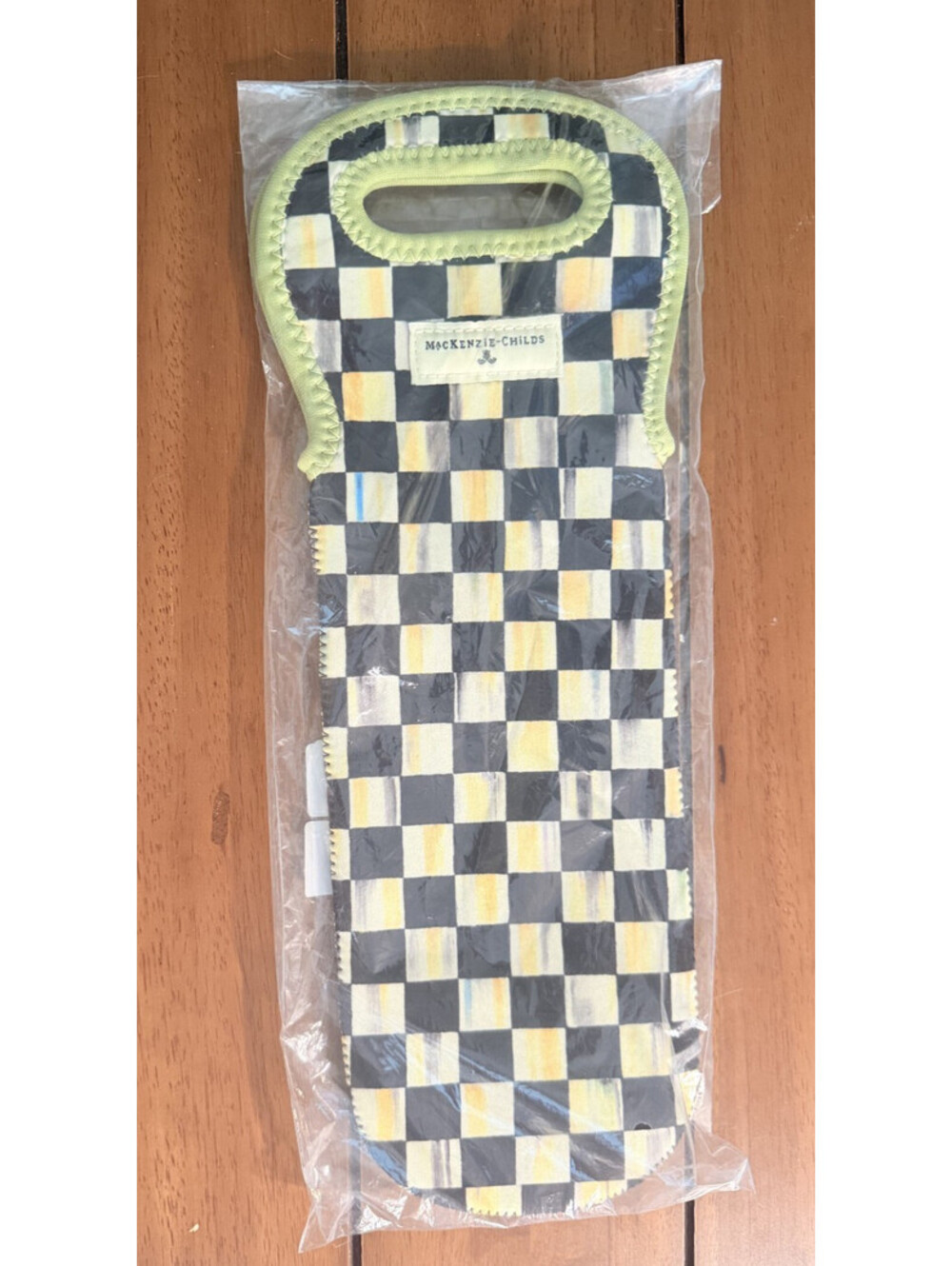 NWT MacKenzie-Childs Black Courtly Check Wine Tote Neoprene Insulated Bag NEW